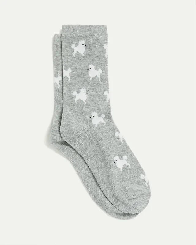 Cotton Crew Socks with Poodles sold by Reitmans
