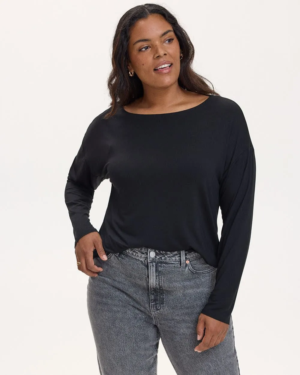 Long-Sleeve Boat-Neck Semi-Fitted Pullover sold by Reitmans