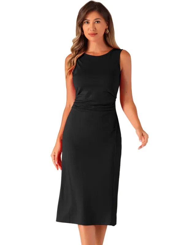 Allegra K- Ruched Crew Neck Sleeveless Midi Dress sold by Reitmans