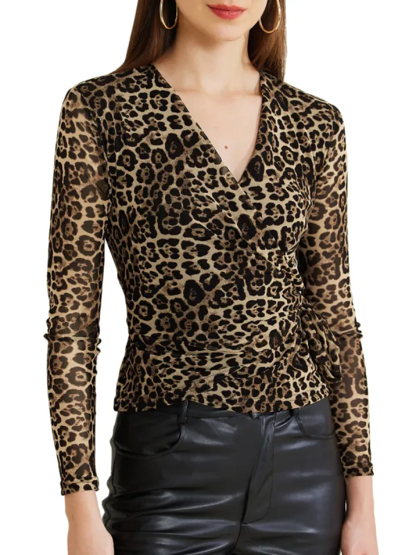 Allegra K- Animal Print V Neck Slim Blouse sold by Reitmans