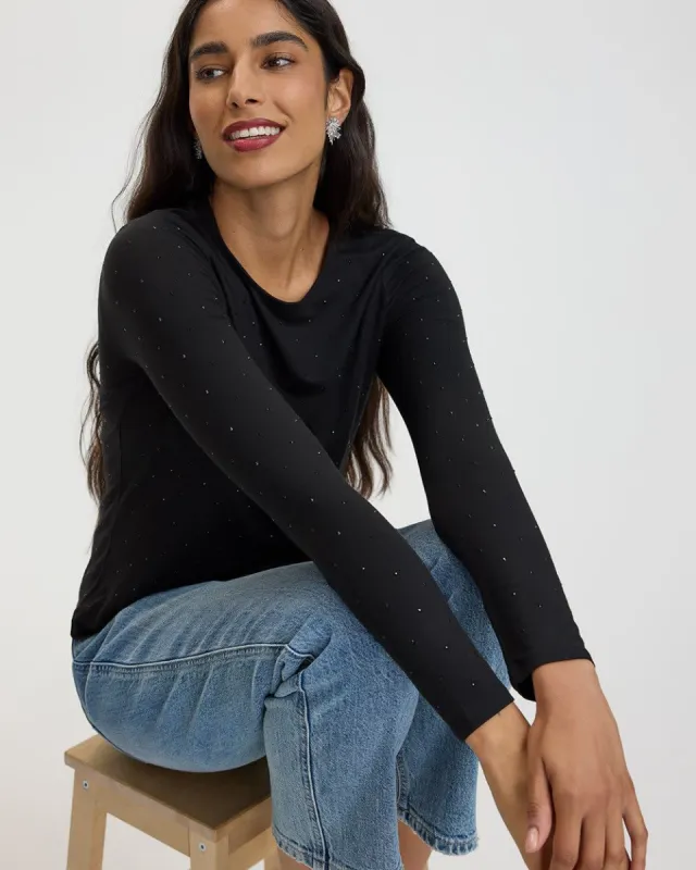 Long-Sleeve Crew-Neck Studded Top sold by Reitmans