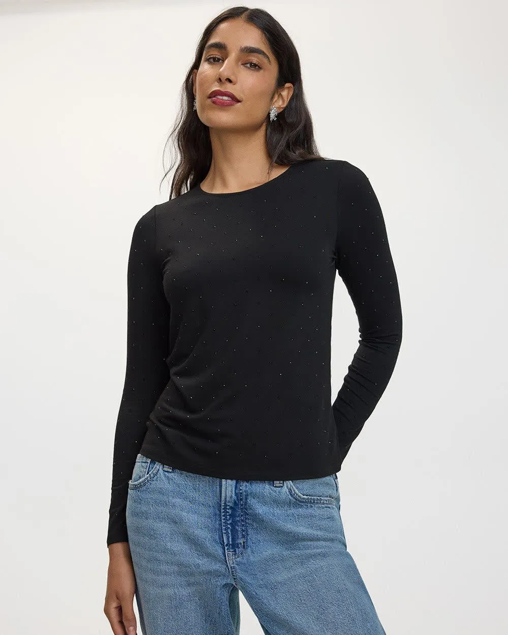 Long-Sleeve Crew-Neck Studded Top sold by Reitmans product image thumbnail 3