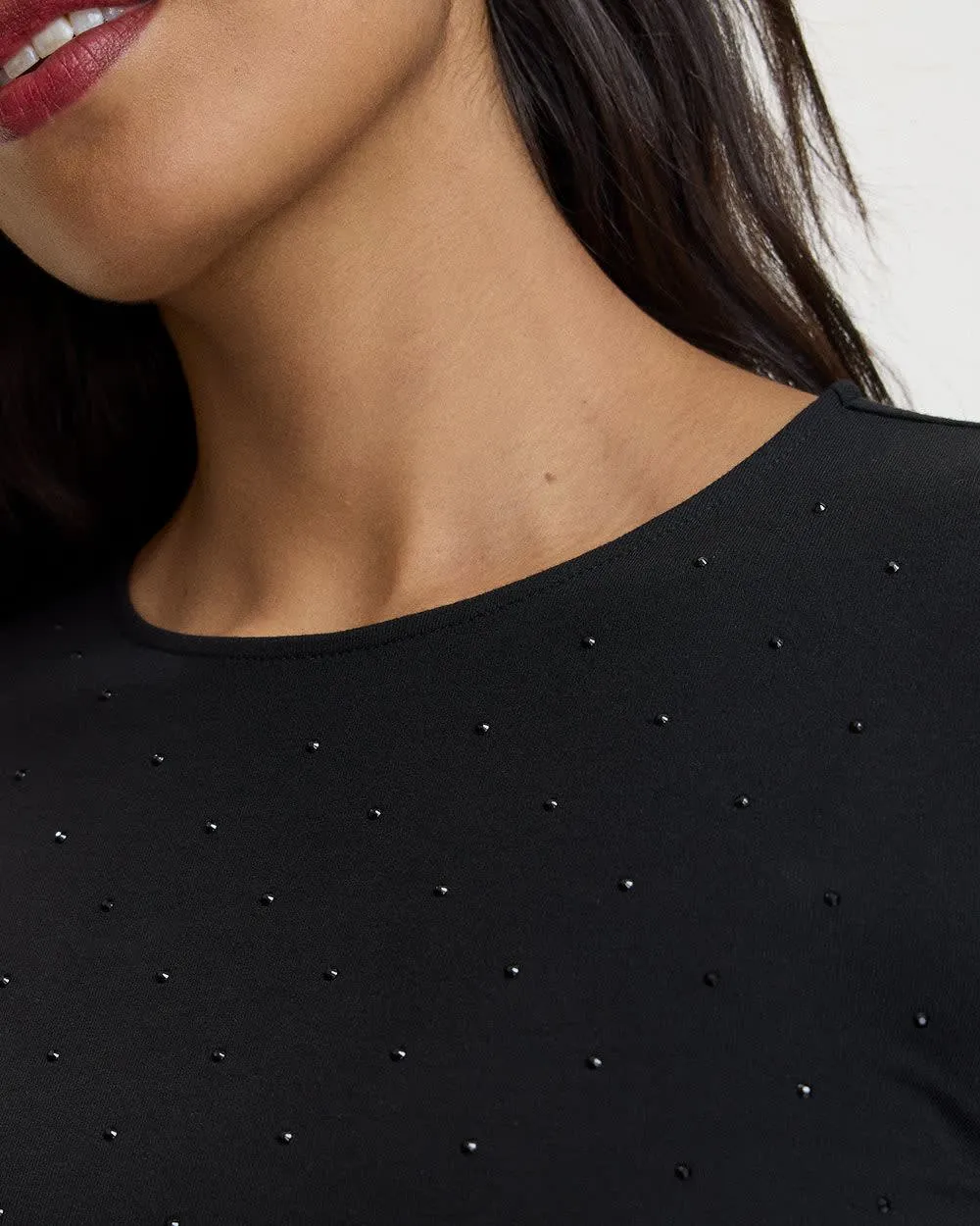 Long-Sleeve Crew-Neck Studded Top sold by Reitmans product image thumbnail 4