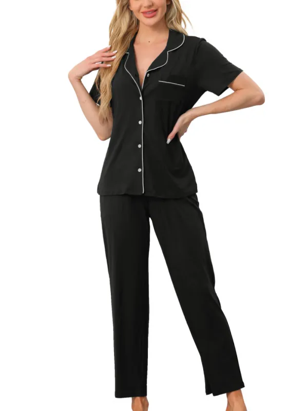 Cheibear - Button Down Pajama Set Short Sleeve Loungewear sold by Reitmans