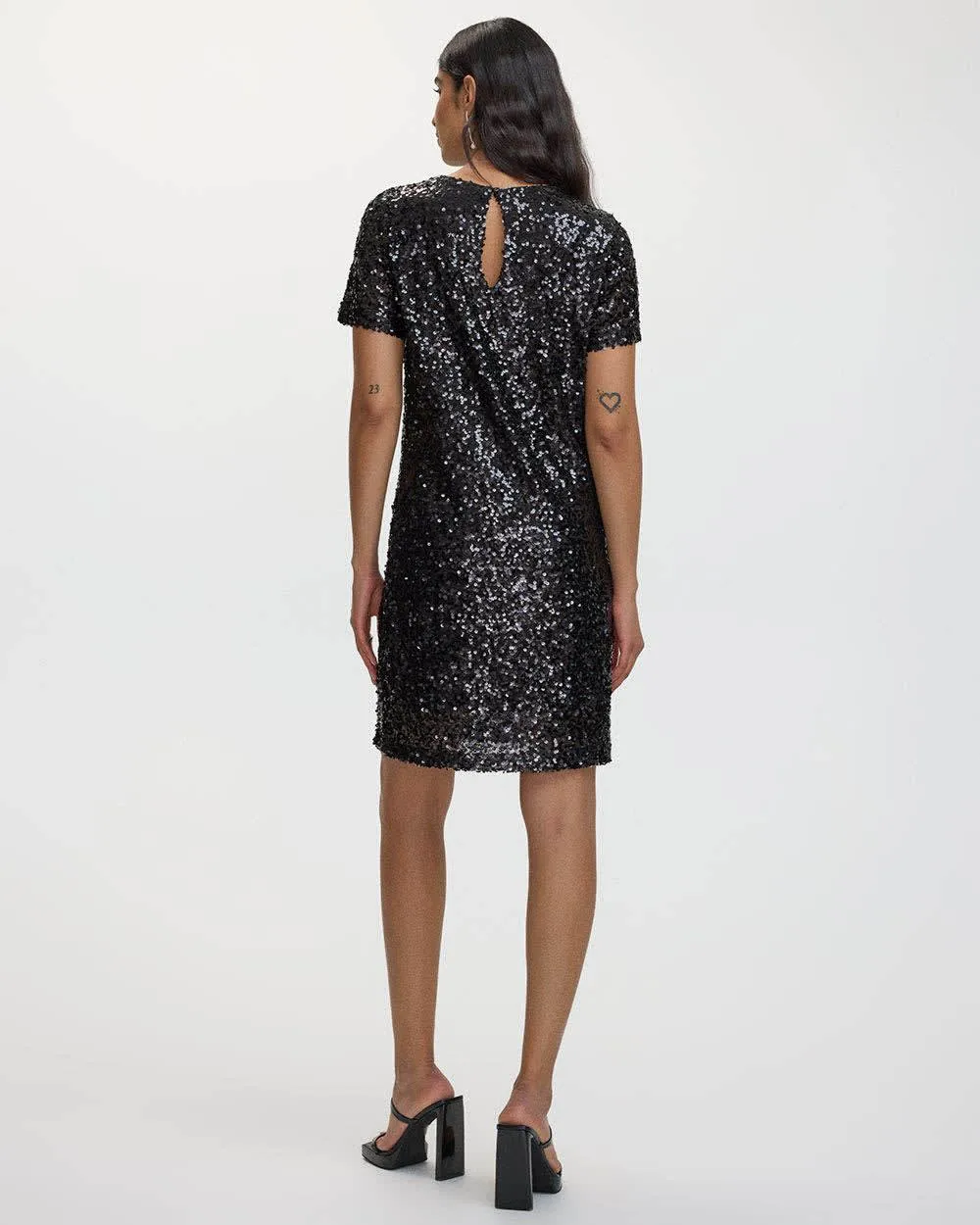 Short-Sleeve Crew-Neck Sequins Shift Dress sold by Reitmans product image thumbnail 2