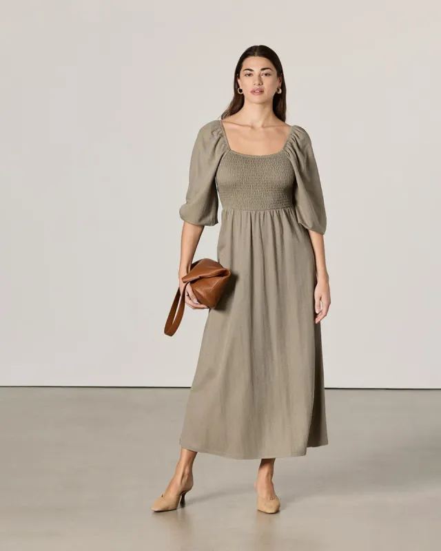 Long-Puffy-Sleeve Midi Dress with Square neckline sold by Reitmans