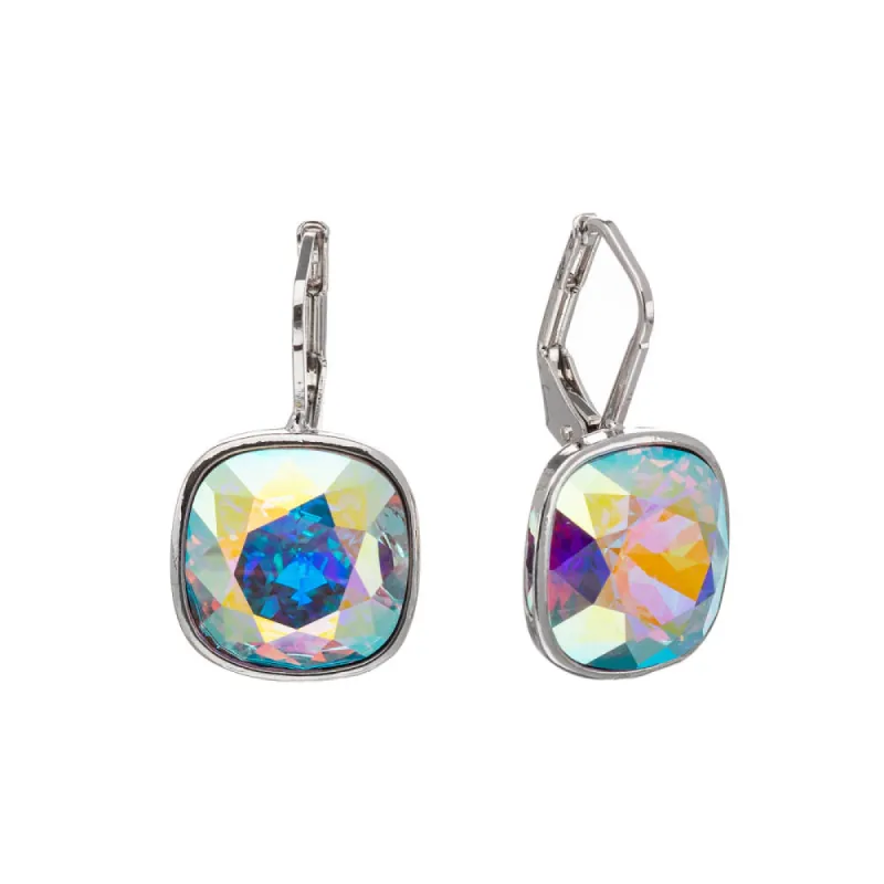 Aurora Borealis Cushion Cut Leverback Earrings made with Quality Austrian Crystals - MICALLA made by Reitmans