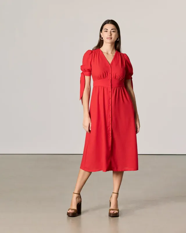 Short-Sleeve Buttoned-Down Dress with V neckline sold by Reitmans