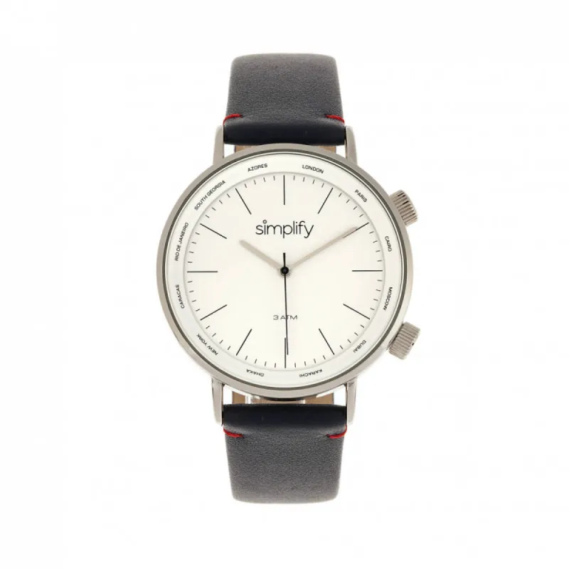 Simplify - The 3300 Leather-Band Watch - Dark Brown/Grey sold by Reitmans