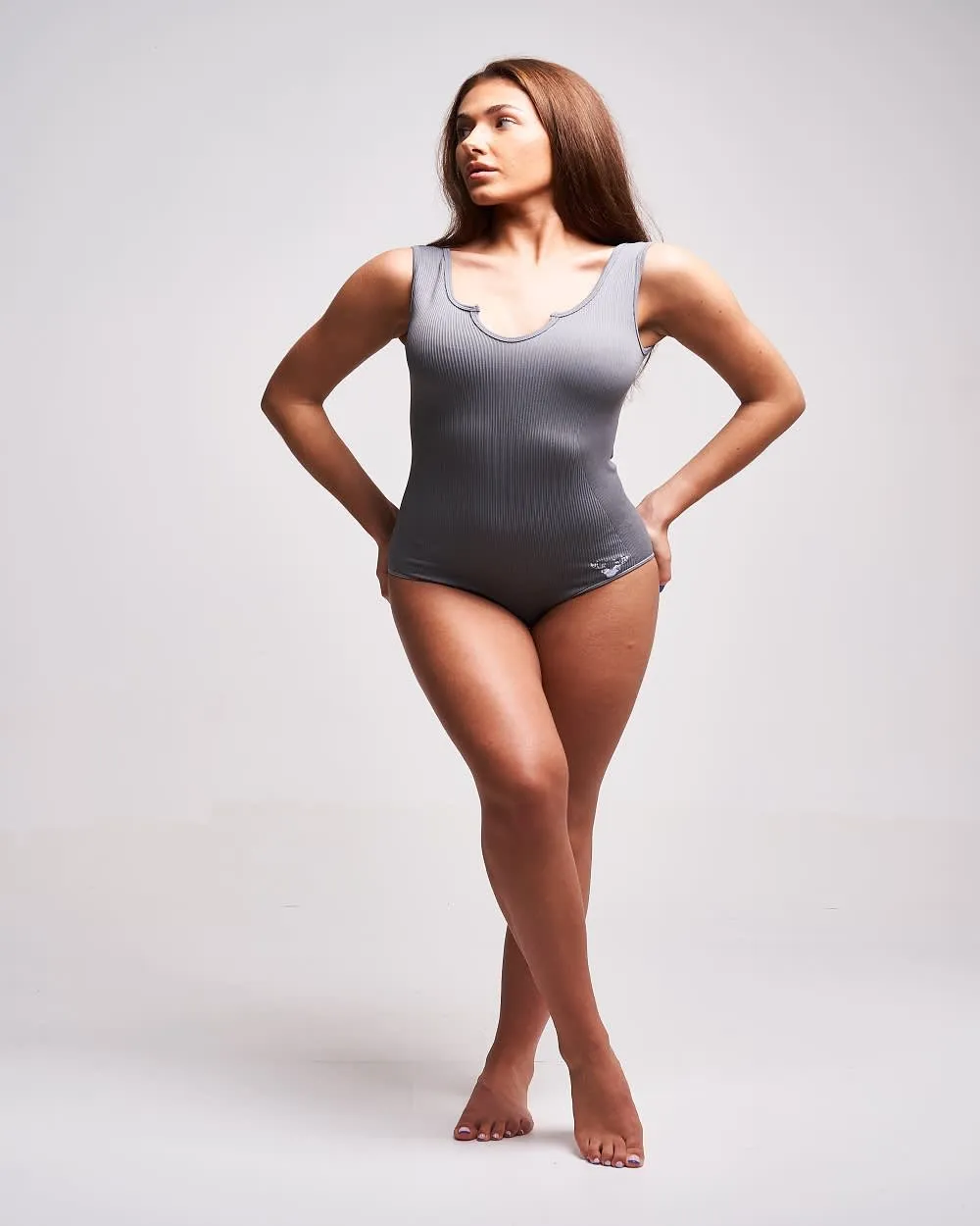 Twill Active - Creora Recycled Rib Notch Neck Bodysuit - Grey sold by Reitmans product image thumbnail 3