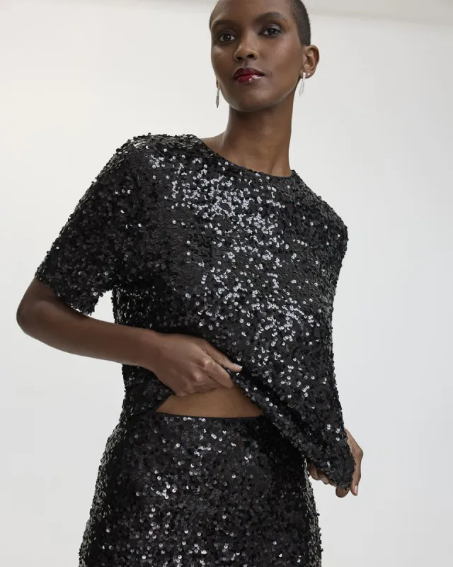 Short-Sleeve Crew-Neck Sequins Top made by Reitmans