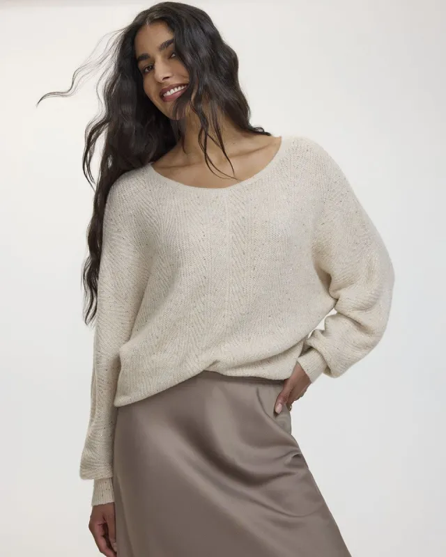 Long-Sleeve Boat-Neck Boxy Sweater with All-Over Sequins sold by Reitmans