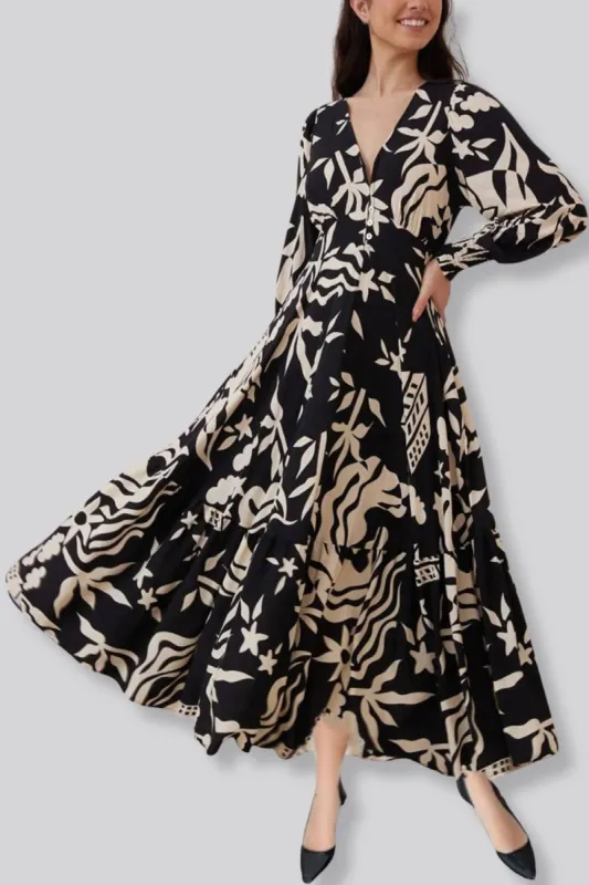 Annick -Tina Maxi Printed Dress Full Length Sleeves sold by Reitmans
