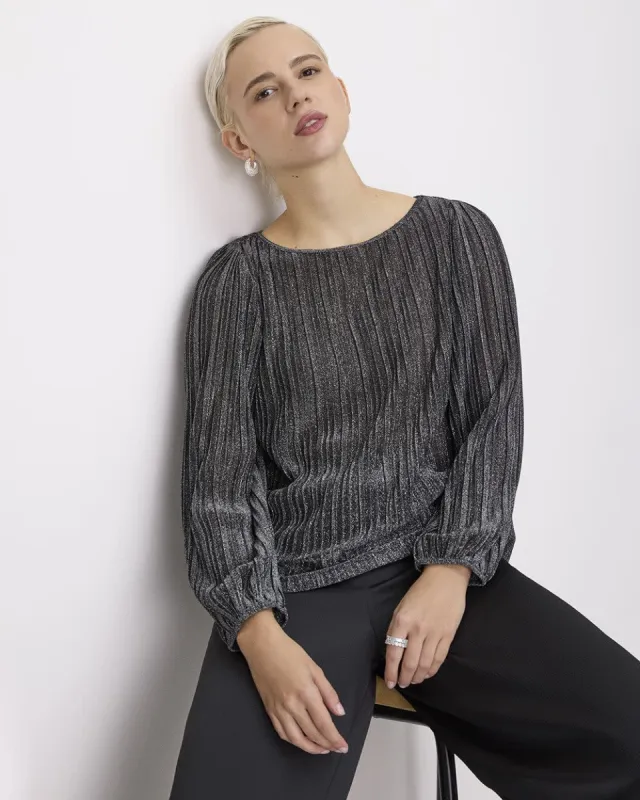 Long-Sleeve Boat-Neck Shimmery Blouse sold by Reitmans