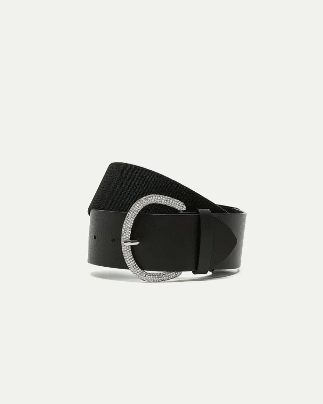 Stretch Glitter-Covered Faux Leather Belt sold by Reitmans