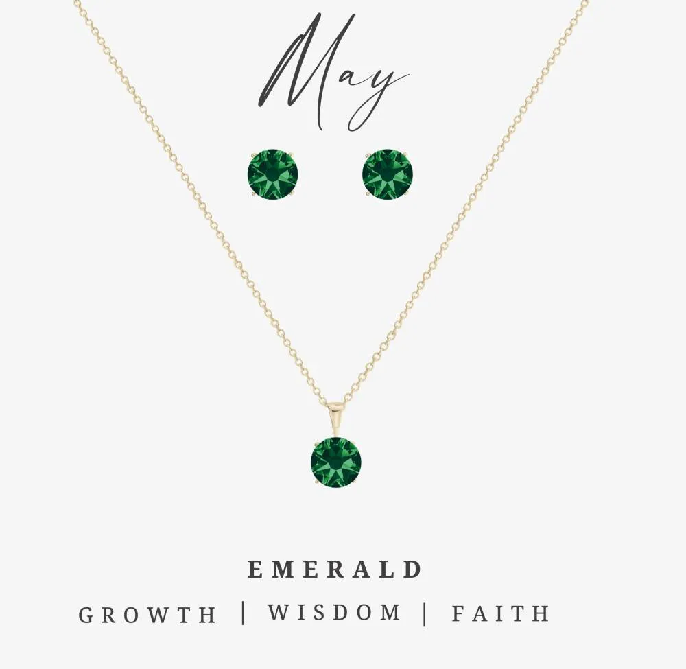 Goldtone May Emerald Birthstone CZ Earring & Necklace Set sold by Reitmans