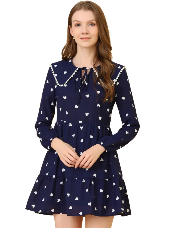Allegra K- Heart Print Lace Doll Collar Long Sleeve Dress sold by Reitmans