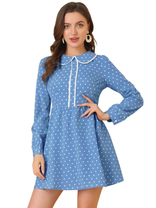 Allegra K- Heart Print A-Line Lace Trim Peter Pan Collar Mini Dress sold by Reitmans