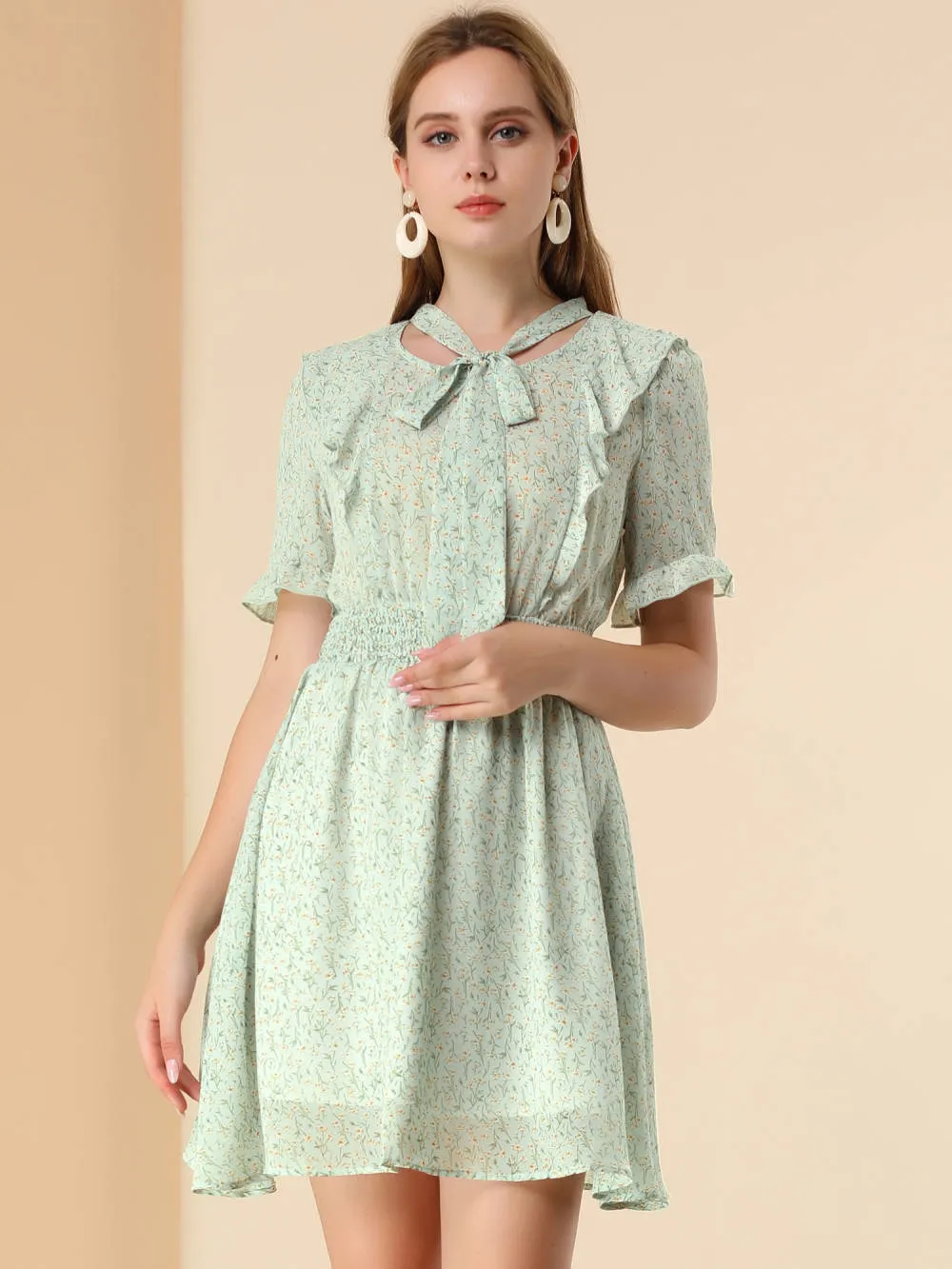 Allegra K- Ruffle Tie Neck Smocked Chiffon Dress sold by Reitmans product image thumbnail 2