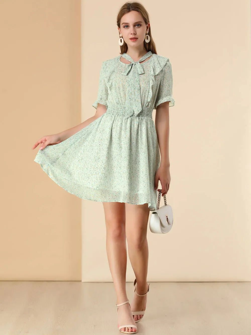 Allegra K- Ruffle Tie Neck Smocked Chiffon Dress sold by Reitmans product image thumbnail 3