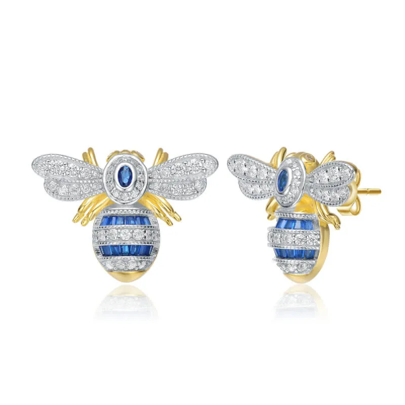 Genevive Sterling Silver 14k Gold Plated with Sapphire Blue Cubic Zirconia Wasp Stud Earrings sold by Reitmans