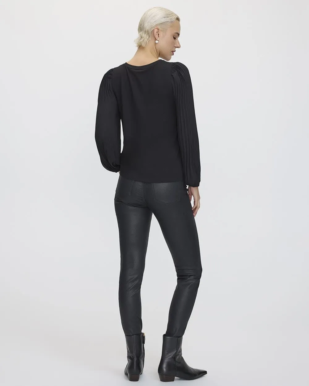 Pleated-Long-Sleeve Boat-Neck Mix-Media Top sold by Reitmans product image thumbnail 2