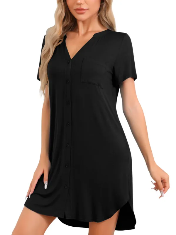 Cheibear - V-Neck Loungewear Short Sleeve Nightgown sold by Reitmans