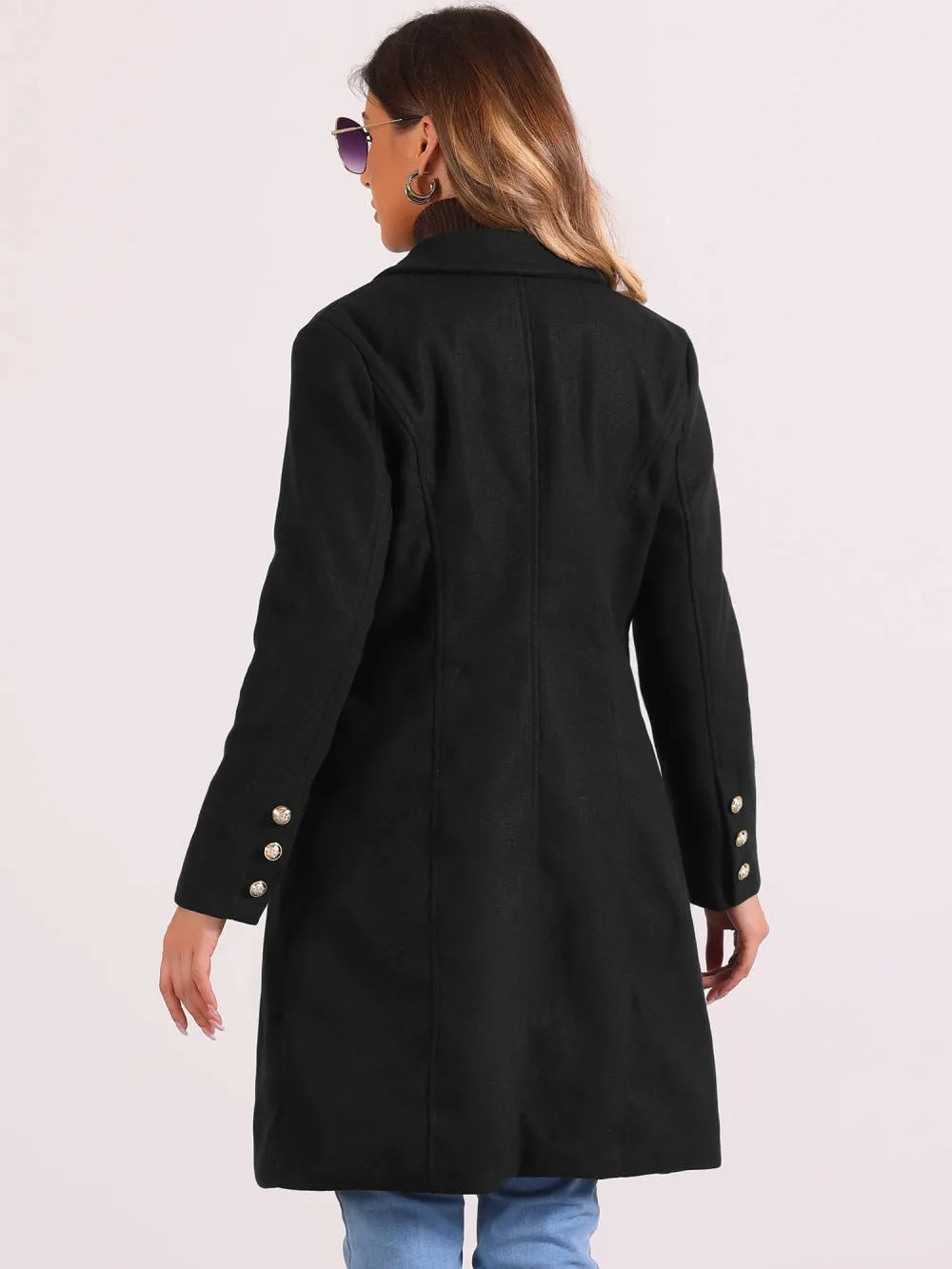 Allegra K - Notched Lapel Double Breasted Mid Long Pea Coat sold by Reitmans product image thumbnail 3