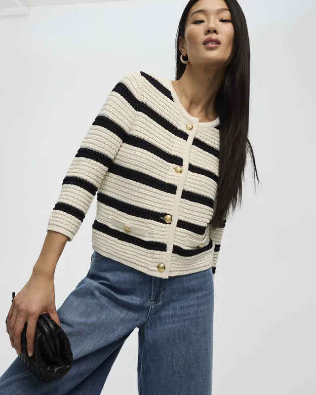 Striped Crew-Neck Cardigan sold by Reitmans