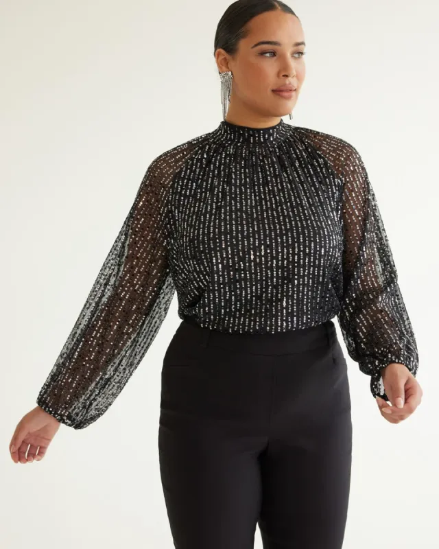 Long-Sleeve Mock-Neck Sequins Top sold by Reitmans