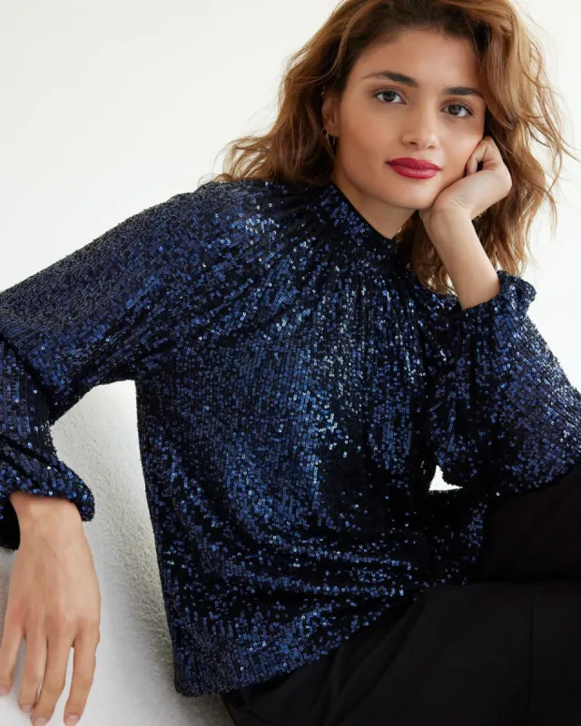 Long-Sleeve Mock-Neck Sequins Top sold by Reitmans