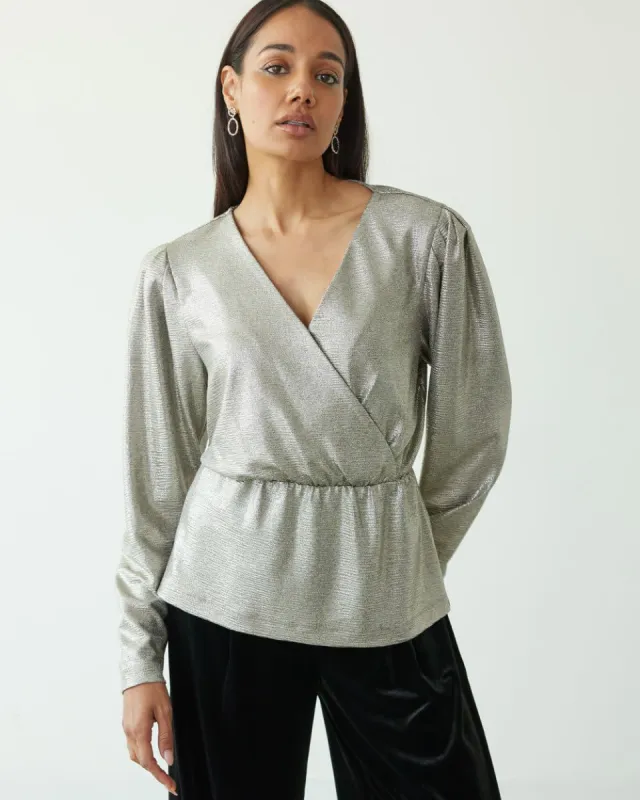 Long-Sleeve Peplum Tee with Wrap Neckline sold by Reitmans