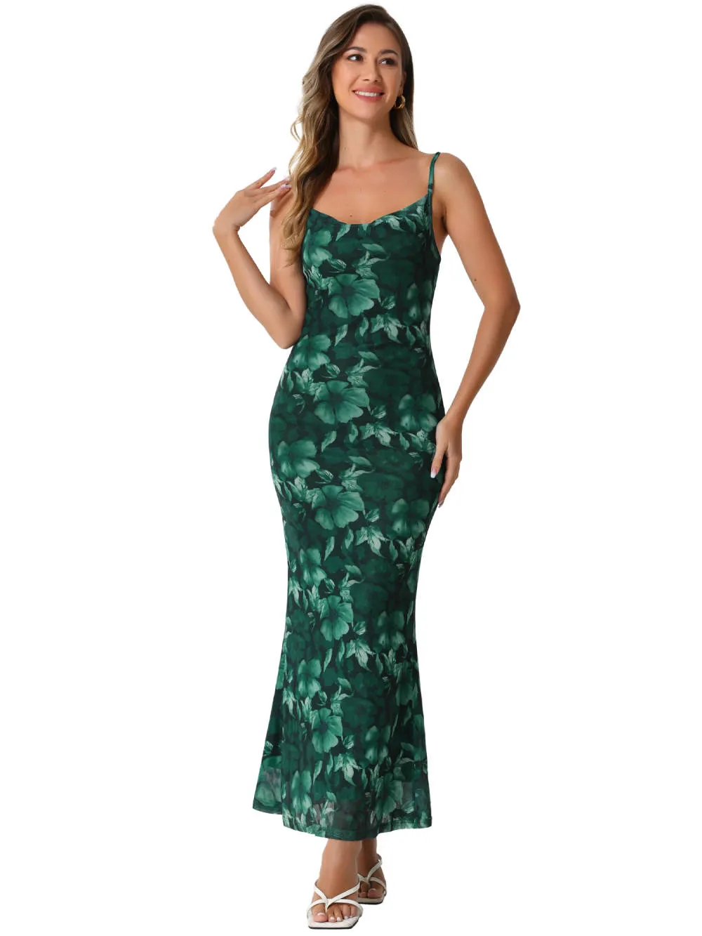 Allegra K - Mesh Floral Sleeveless Bodycon Maxi Dress sold by Reitmans