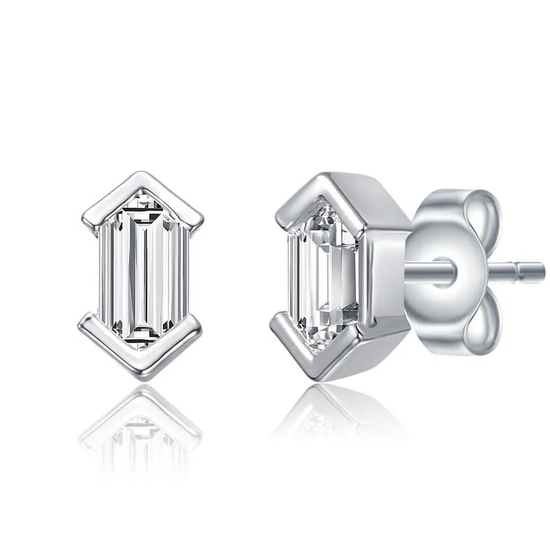 Genevive Sterling Silver with Clear Mini Cubic Zirconia Baguette Geometric Stud Earrings sold by Reitmans
