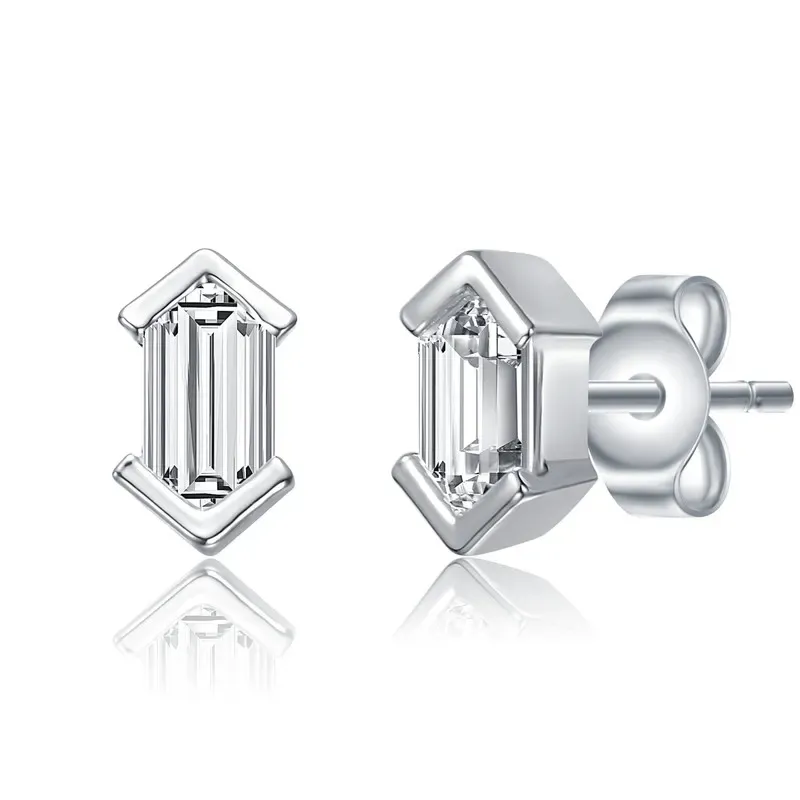 Genevive Sterling Silver with Clear Mini Cubic Zirconia Baguette Geometric Stud Earrings sold by Reitmans product image thumbnail 3