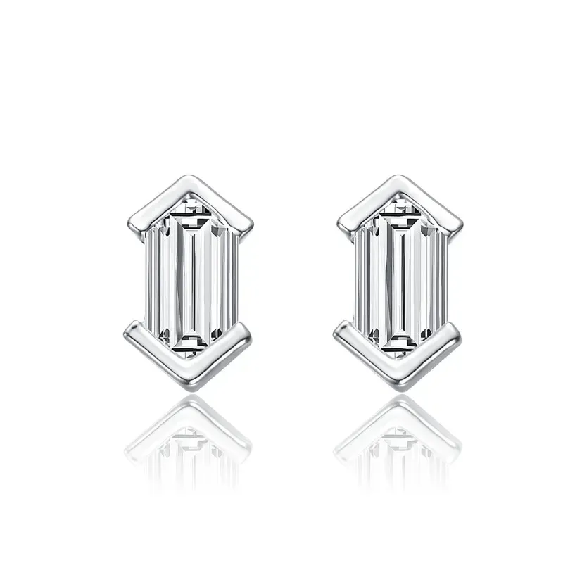 Genevive Sterling Silver with Clear Mini Cubic Zirconia Baguette Geometric Stud Earrings sold by Reitmans product image thumbnail 4