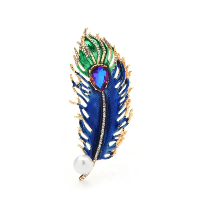 Sapphire Blue Teardrop Crystal Feather Brooch - Don't AsK sold by Reitmans