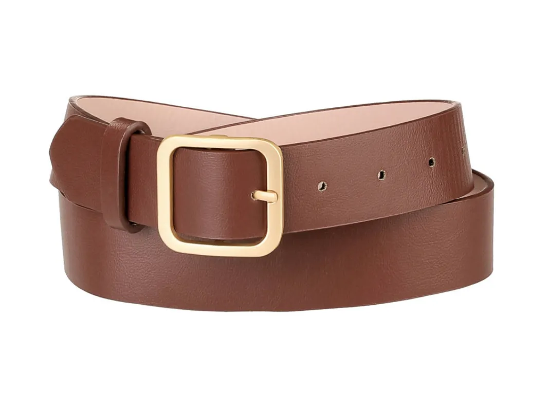 Allegra K- Square Pin Gold Buckle Wide Leather Waist Belt sold by Reitmans