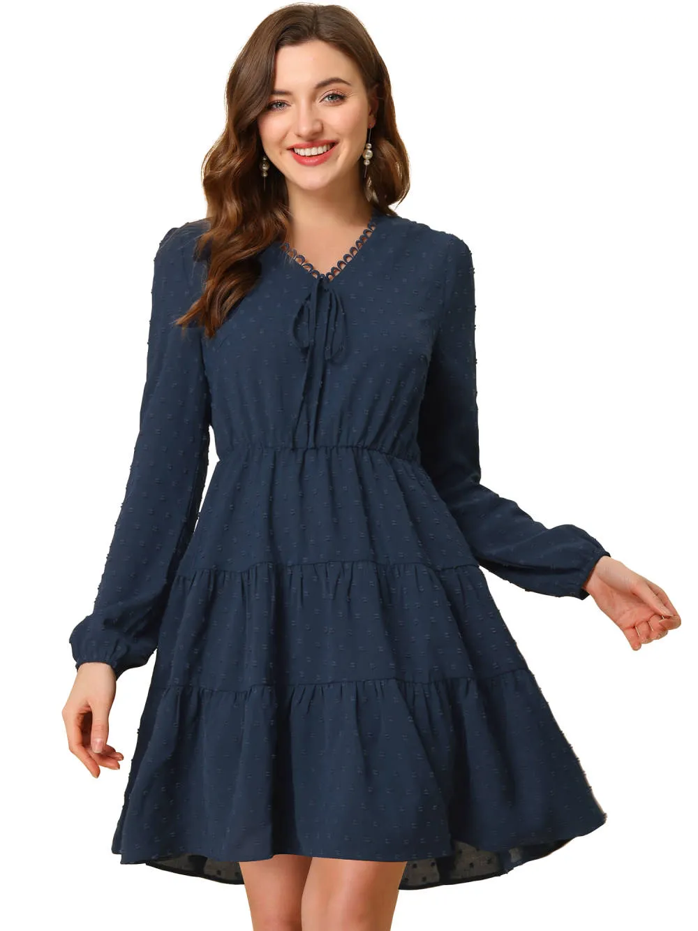 Allegra K- Swiss Dots Puff Cuff Tiered Swing Dress sold by Reitmans