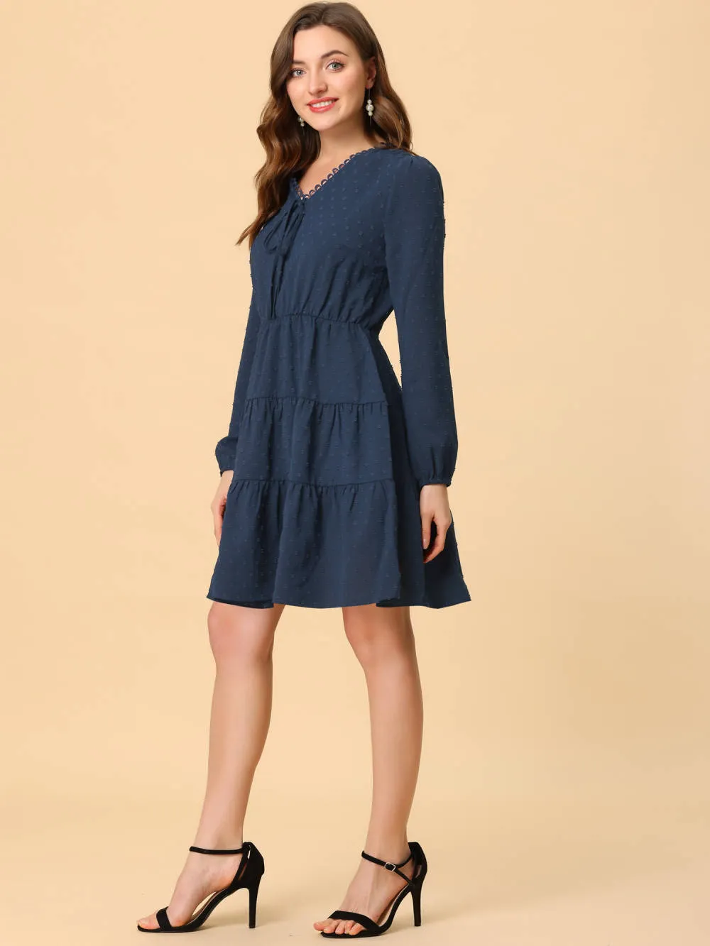 Allegra K- Swiss Dots Puff Cuff Tiered Swing Dress sold by Reitmans product image thumbnail 2