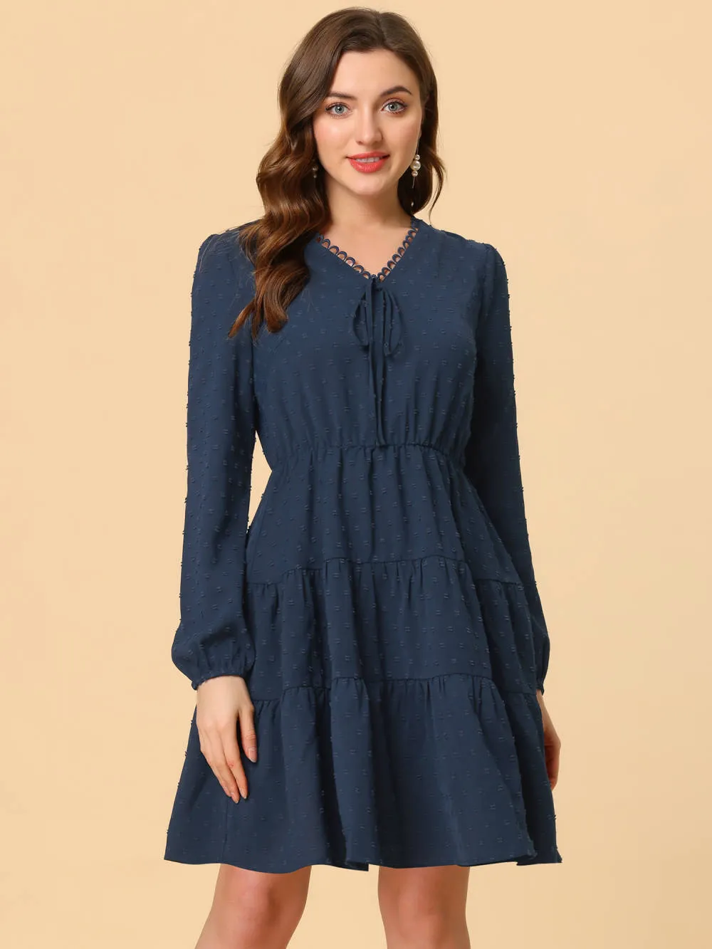 Allegra K- Swiss Dots Puff Cuff Tiered Swing Dress sold by Reitmans product image thumbnail 3