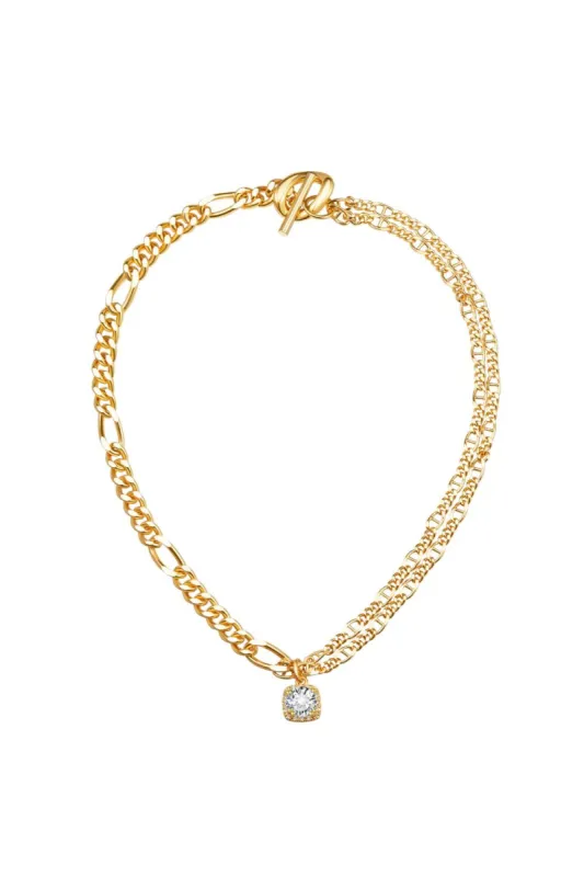 Classicharms-Gold Double Layered Solitaire Zirconia Pendant Necklace sold by Reitmans
