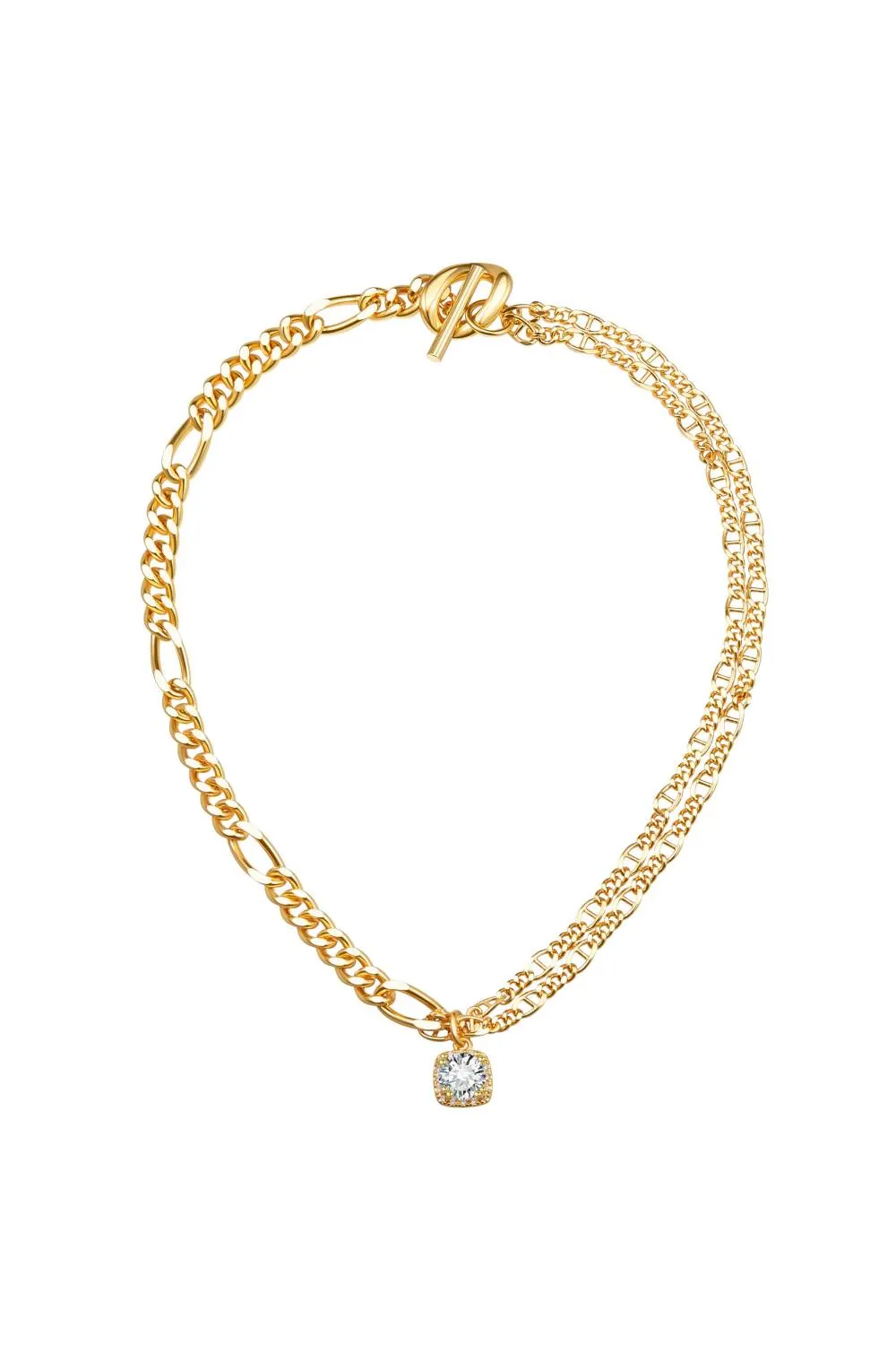 Classicharms-Gold Double Layered Solitaire Zirconia Pendant Necklace sold by Reitmans