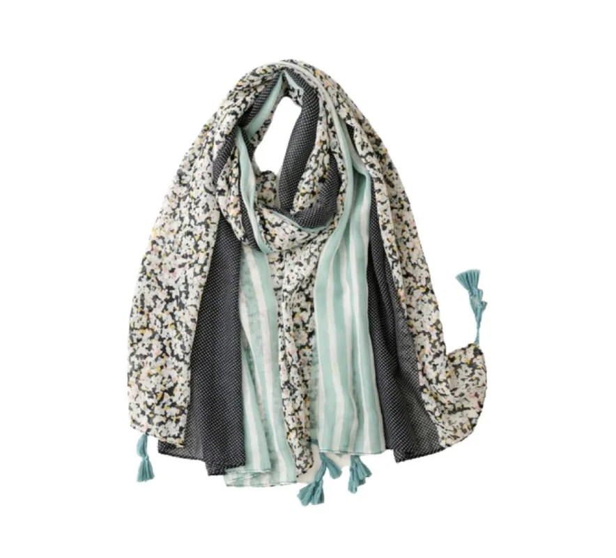 Turquoise multi striped scarf with tassels - Don't AsK sold by Reitmans