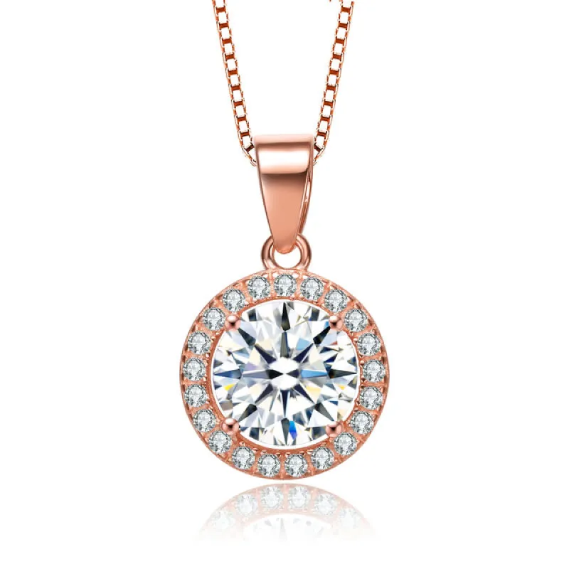 Genevive Sterling Silver 18k Rose Gold Plated Round Cut Cubic Zirconia Pendant Necklace sold by Reitmans