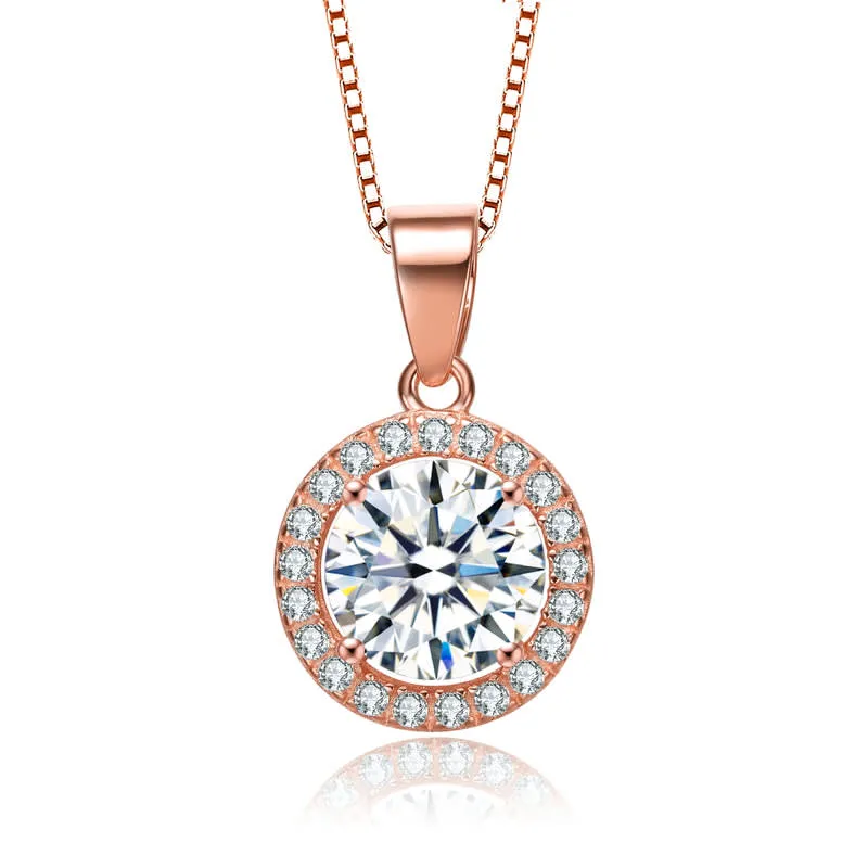 Genevive Sterling Silver 18k Rose Gold Plated Round Cut Cubic Zirconia Pendant Necklace sold by Reitmans