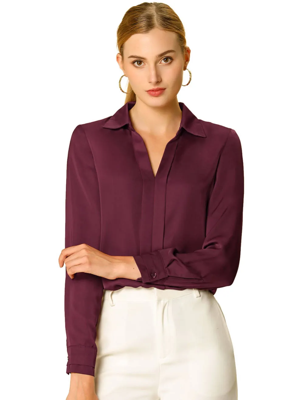 Allegra K- Elegant V-Neck Long Sleeve Blouse Shirt sold by Reitmans