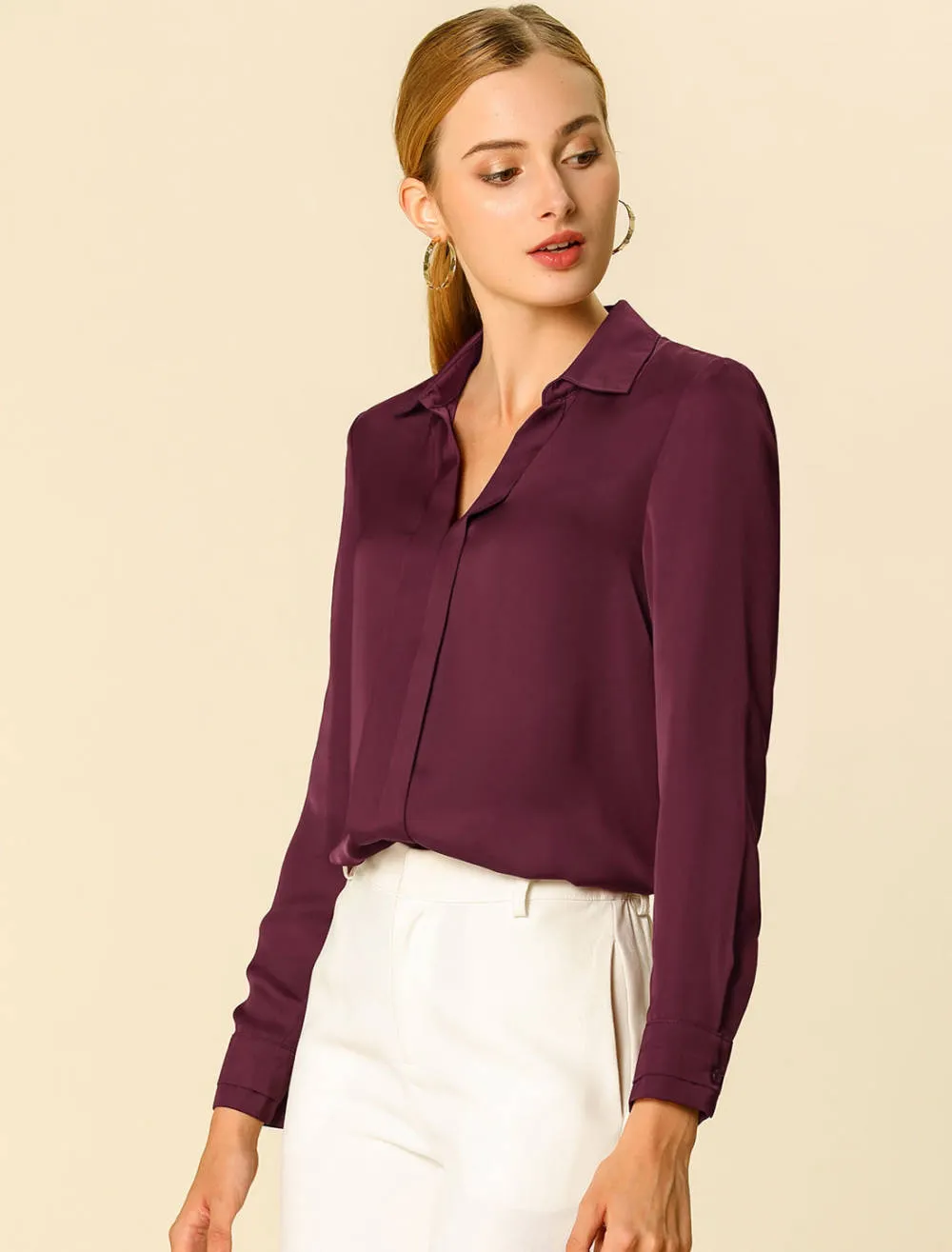 Allegra K- Elegant V-Neck Long Sleeve Blouse Shirt sold by Reitmans product image thumbnail 2