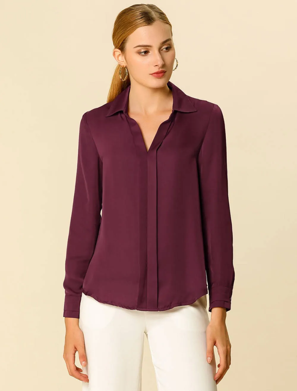 Allegra K- Elegant V-Neck Long Sleeve Blouse Shirt sold by Reitmans product image thumbnail 3