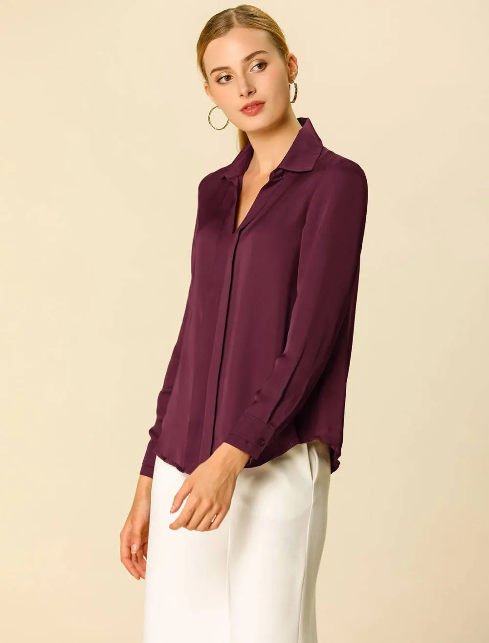 Allegra K- Elegant V-Neck Long Sleeve Blouse Shirt sold by Reitmans product image thumbnail 4